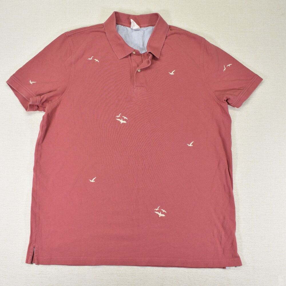 Brooks Brothers Polo Shirt Men's 2XL Coral Red Embroidered Bird AOP Slim Fit